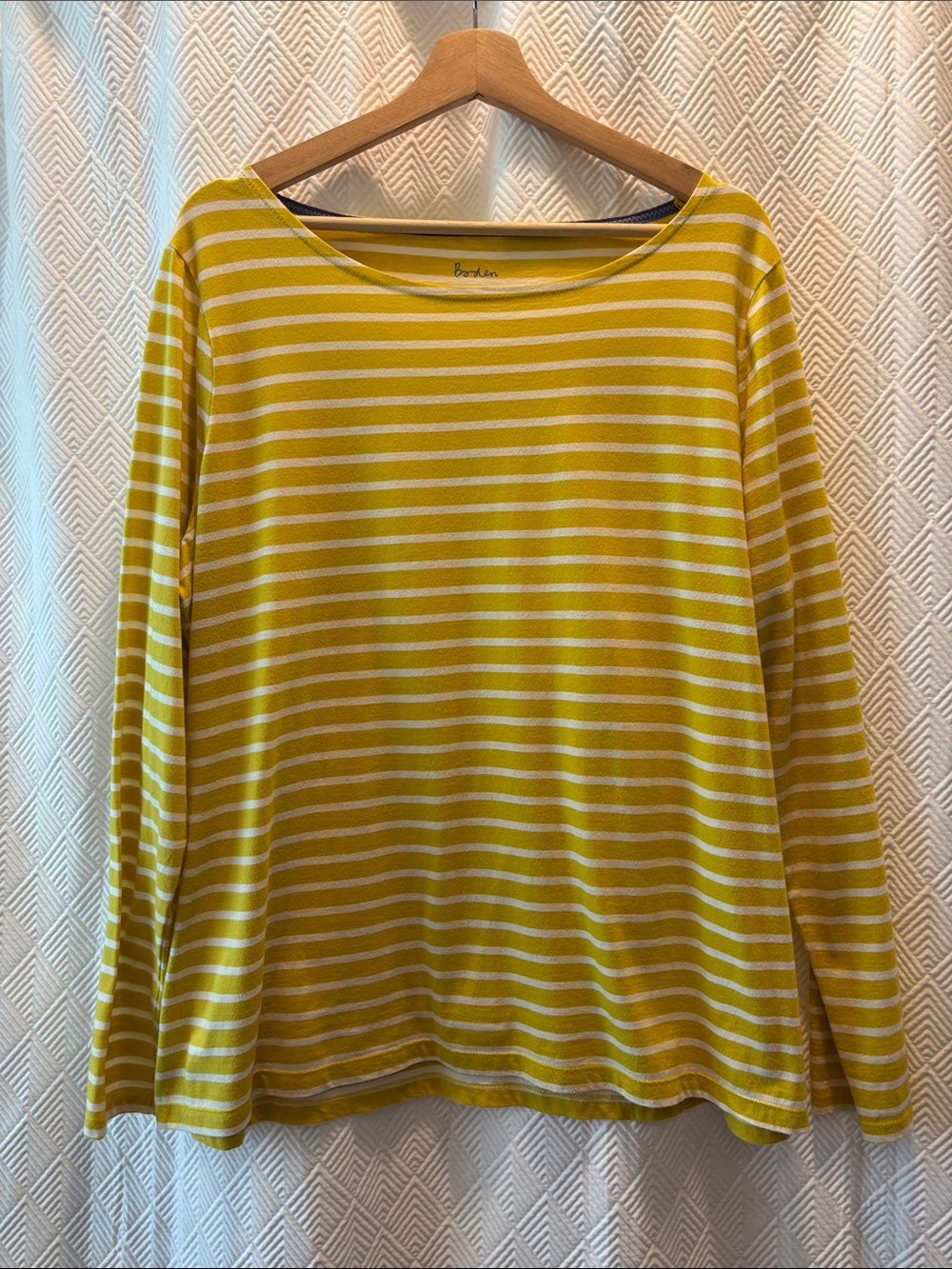 BODEN Breton Stripe Long Sleeve Tee Size 18 Yellow White Nautical Coastal